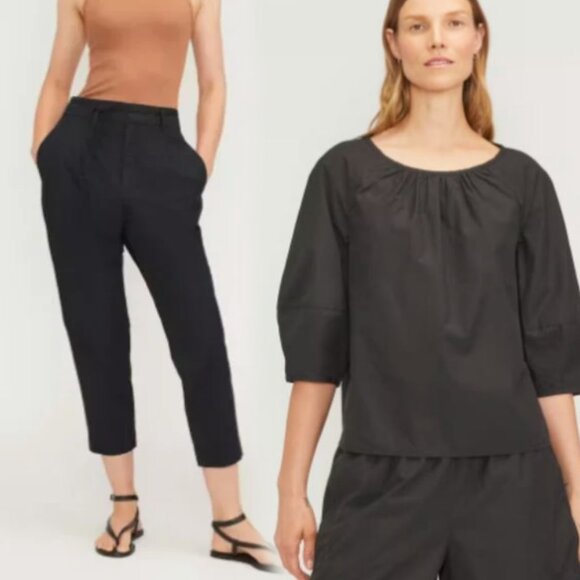 Everlane Pants - EVERLANE The Poplin Pleated Taper Pants and Poplin top Size L/14 black